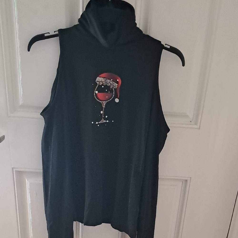 Black Cold Shoulder Top with Festive Wine Glass Design